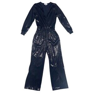 Ripley Rader Black Sequin Jumpsuit Women’s XS Faux Wrap Elegant
